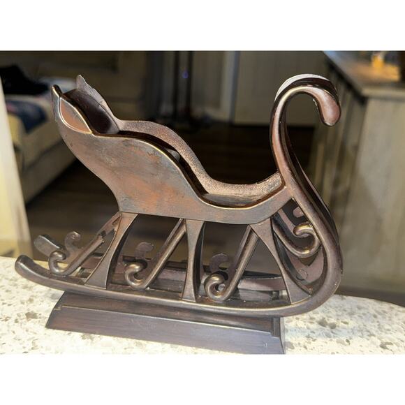 ⭐️Solid Metal Heavy Brown Old Time Sleigh Christmas Stocking Holder 7" - Picture 2 of 7